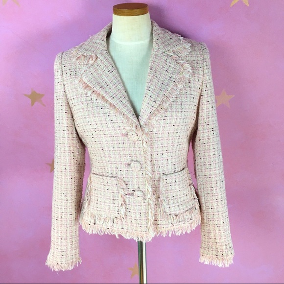 Thalia Sodi Jackets & Blazers - Thalia Sodi Pink Tweed Fringe Blazer Women’s Med